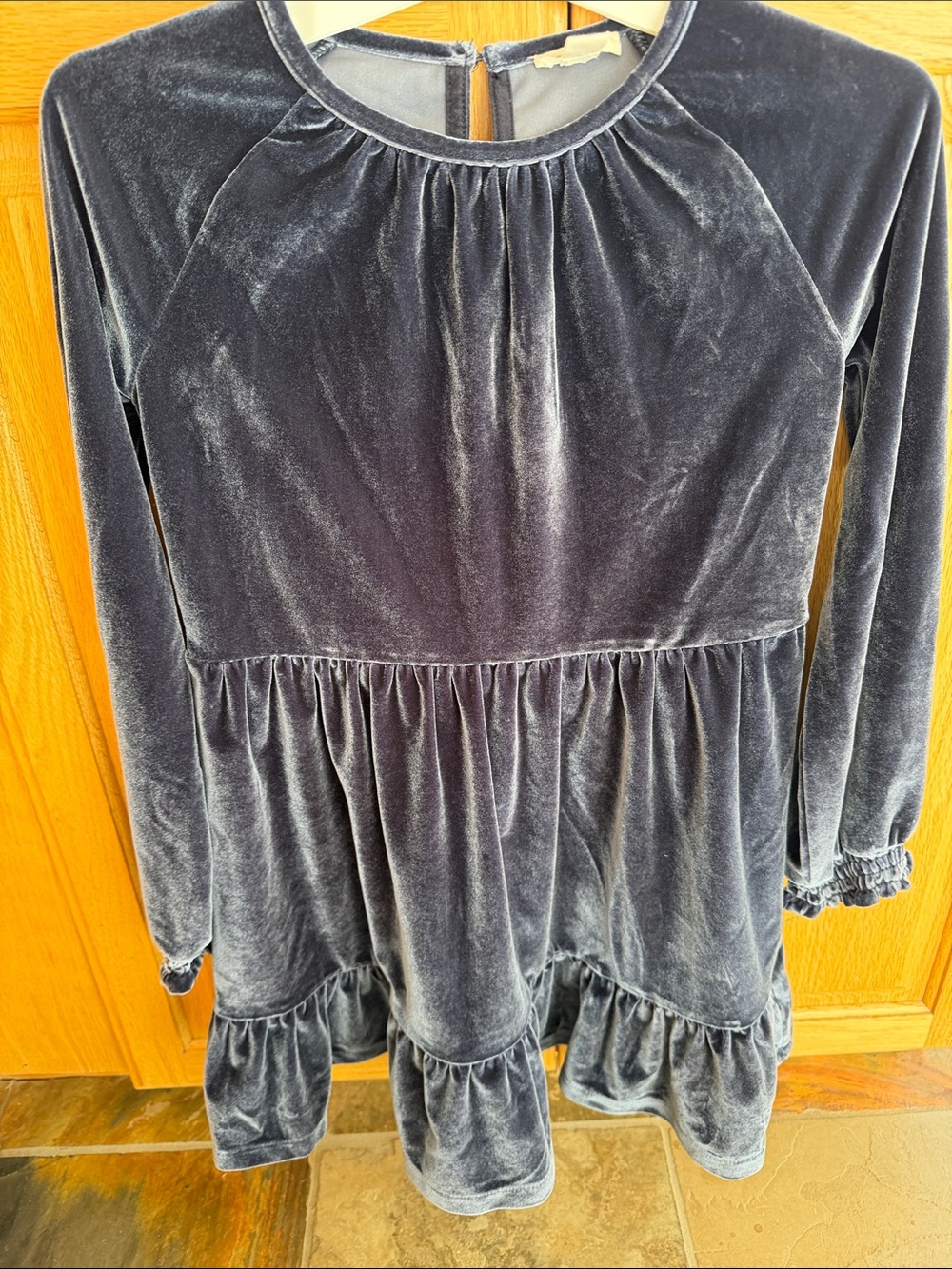 J. Crew Girls' Velvet Tiered Dress — Charcoal